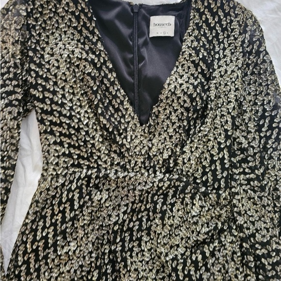 House of CB Medium Metallic Silk Arianna Draped Plunge Mock Wrap Ruched Holiday - Picture 13 of 16